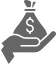 A stylized hand offering a money bag with a dollar sign, representing finance, wealth, or donation.