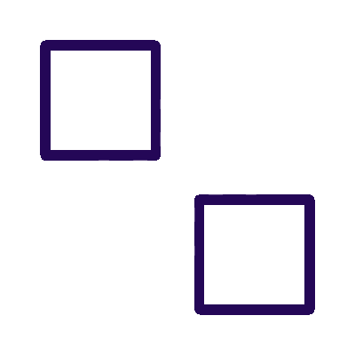 Threeoverlapping squares: two purple-outlined empty squares and one white square with diagonal stripes.